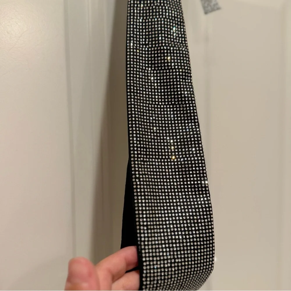 NWOT Max&Co by Max Mara Label-cut Diamanté Satin Belt Size: OS Black/Silver